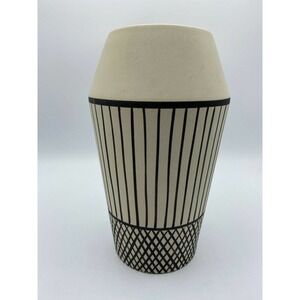 Nate Berkus Pinzell Large Ceramic Vase Black White Geometric 9.5"